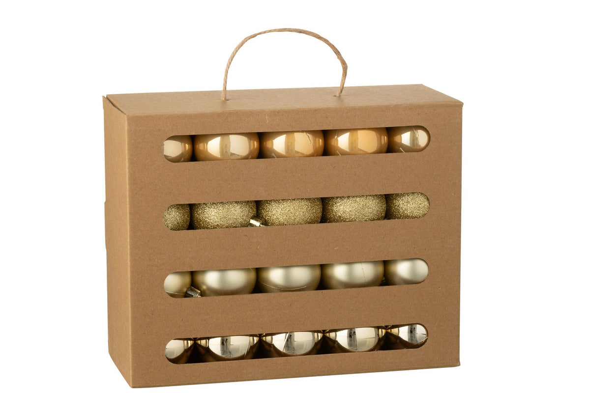 J-Line kerstbal - kunststof - goud - doos van 40