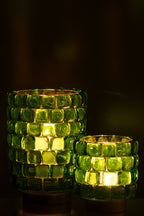 J-Line Theelicht Vierkant Mozaiek Glas Groen Large