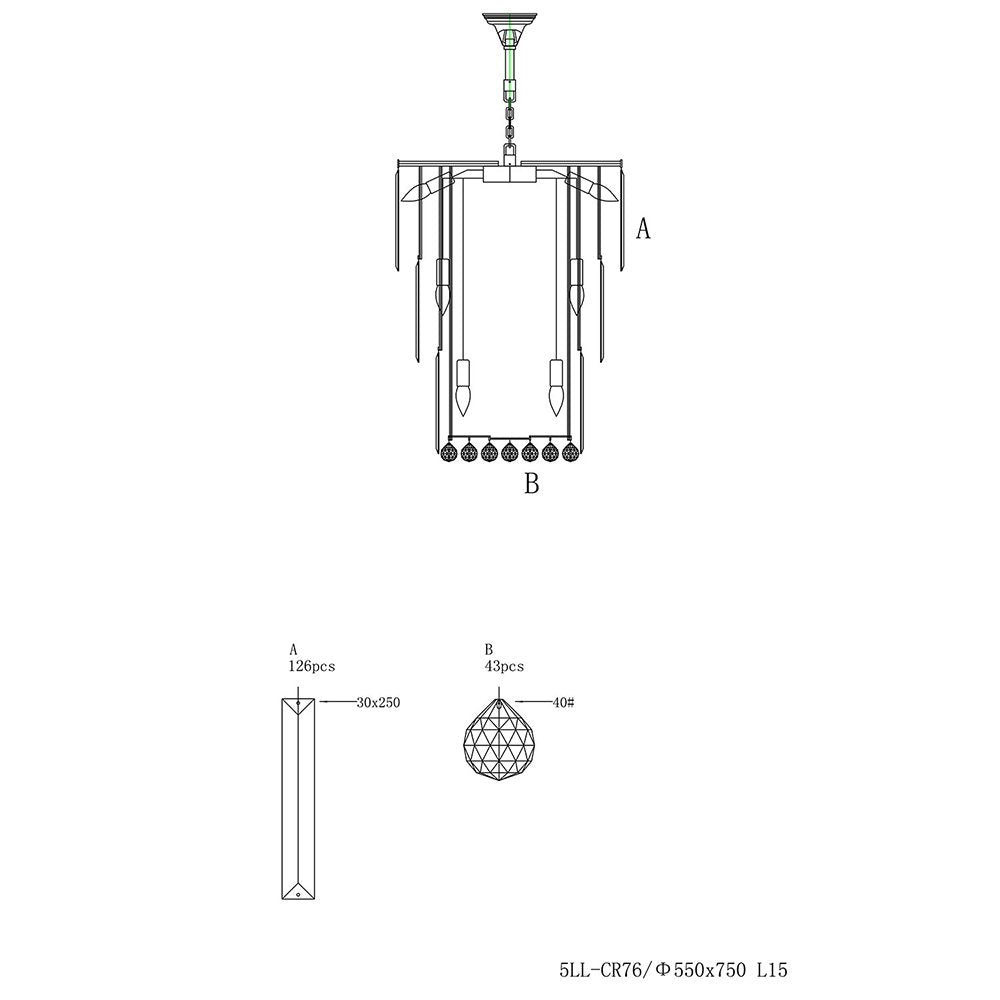 Kroonluchter Ø 55x75 cm Transparant IJzer Hanglamp