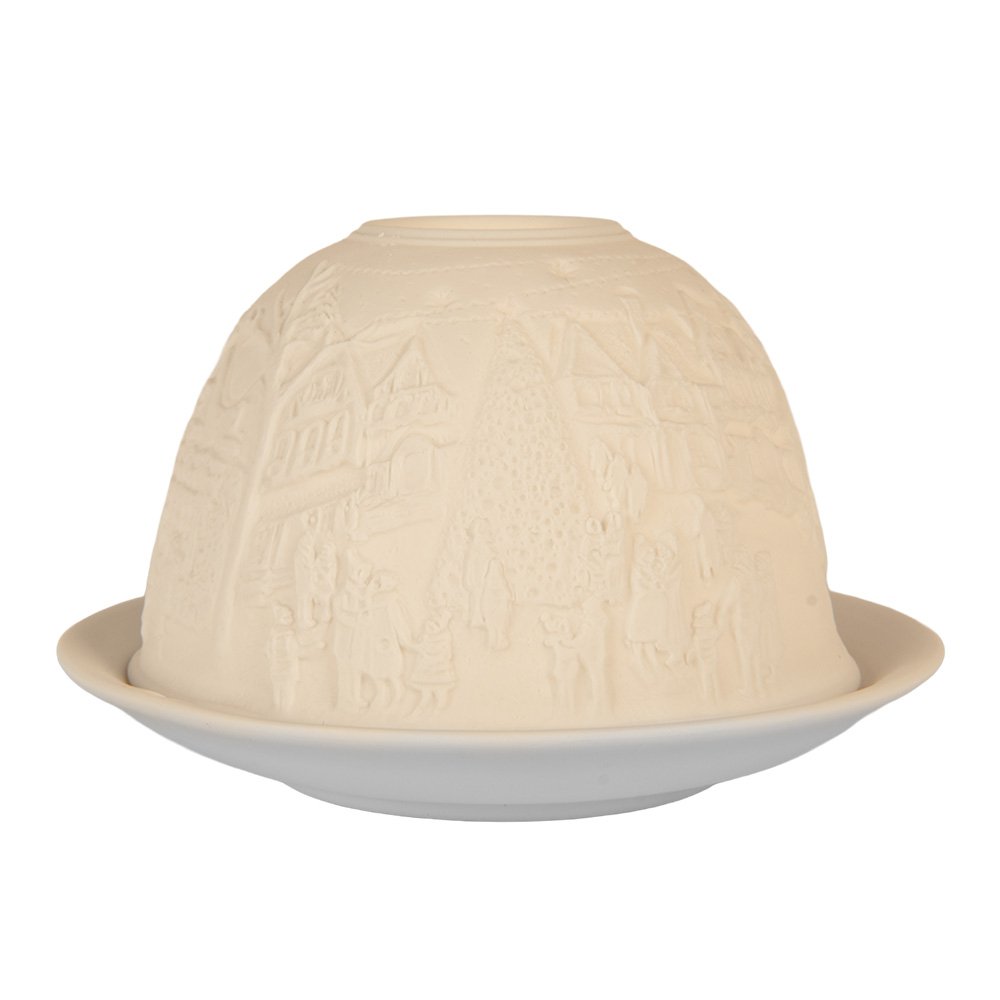 Waxinelichthouder Ø 12x8 cm Wit Porselein Huizen