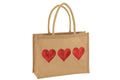 J-Line zak 3 Hartjes Pailletten - jute - naturel/rood