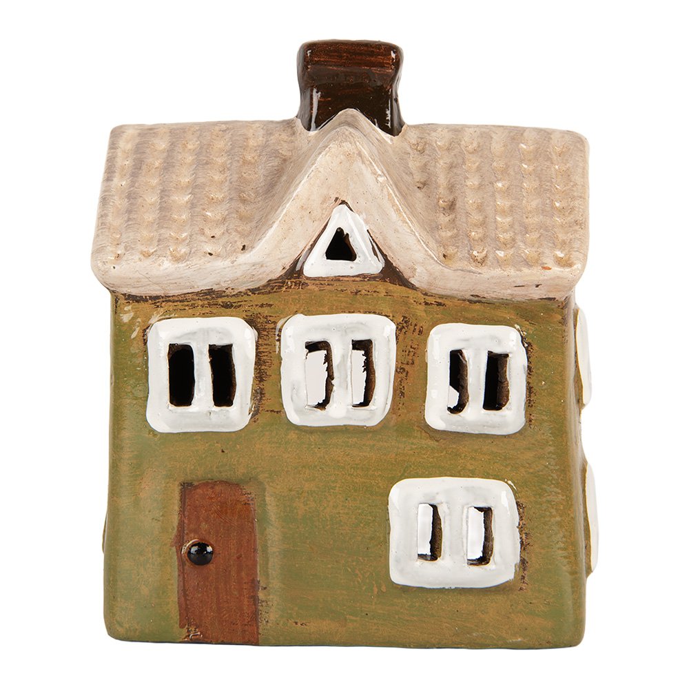 Waxinelichthouder Huis 11x7x13 cm Groen Keramiek