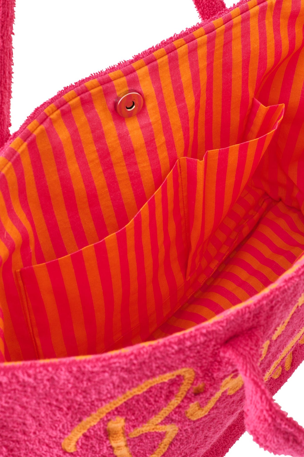 J-Line strandtas Bisous - katoen - roze/oranje - set van 2