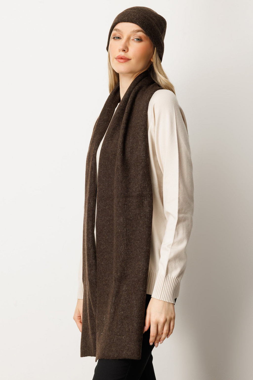 Artemis Beanie & Scarf Wol Set Brown-Ecru