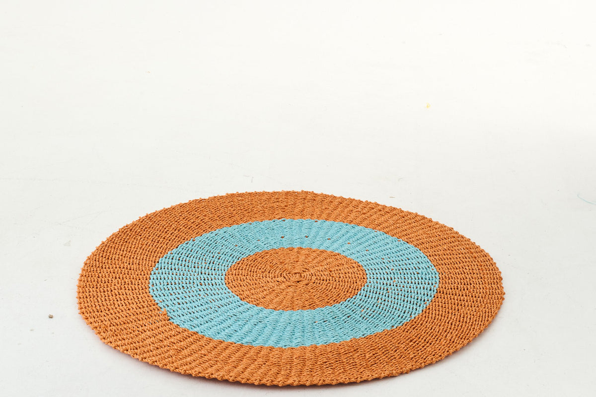 J-Line vloerkleed Gestreept - zeegras - oranje/blauw