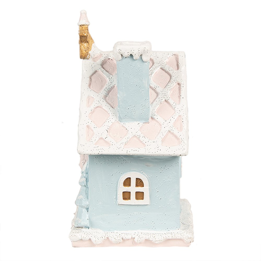 Gingerbread house met LED 9x8x15 cm Blauw Polyresin