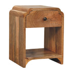 Massief houten Newton mini-nachtkastje in eikenhout, 1 lade en open plank, beige