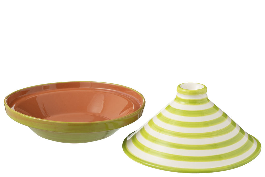 J-Line tajine Granada Stripes - keramiek - wit/groen
