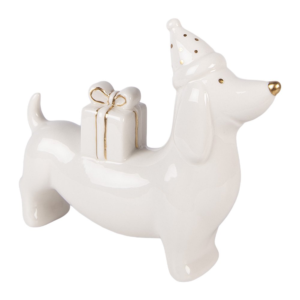 Kerstdecoratie Beeld Hond 15x4x13 cm Wit Porselein