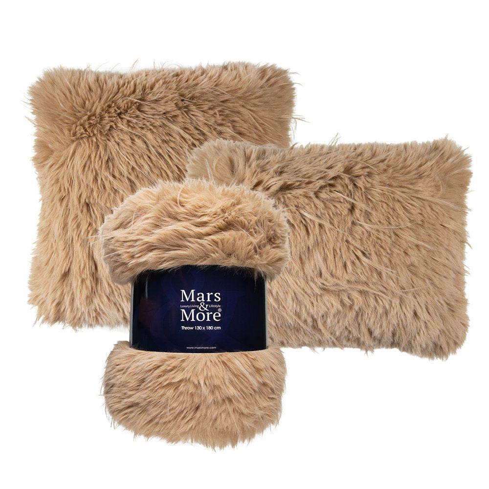 Plaid teddy langhaar pluk cognac 130x180cm