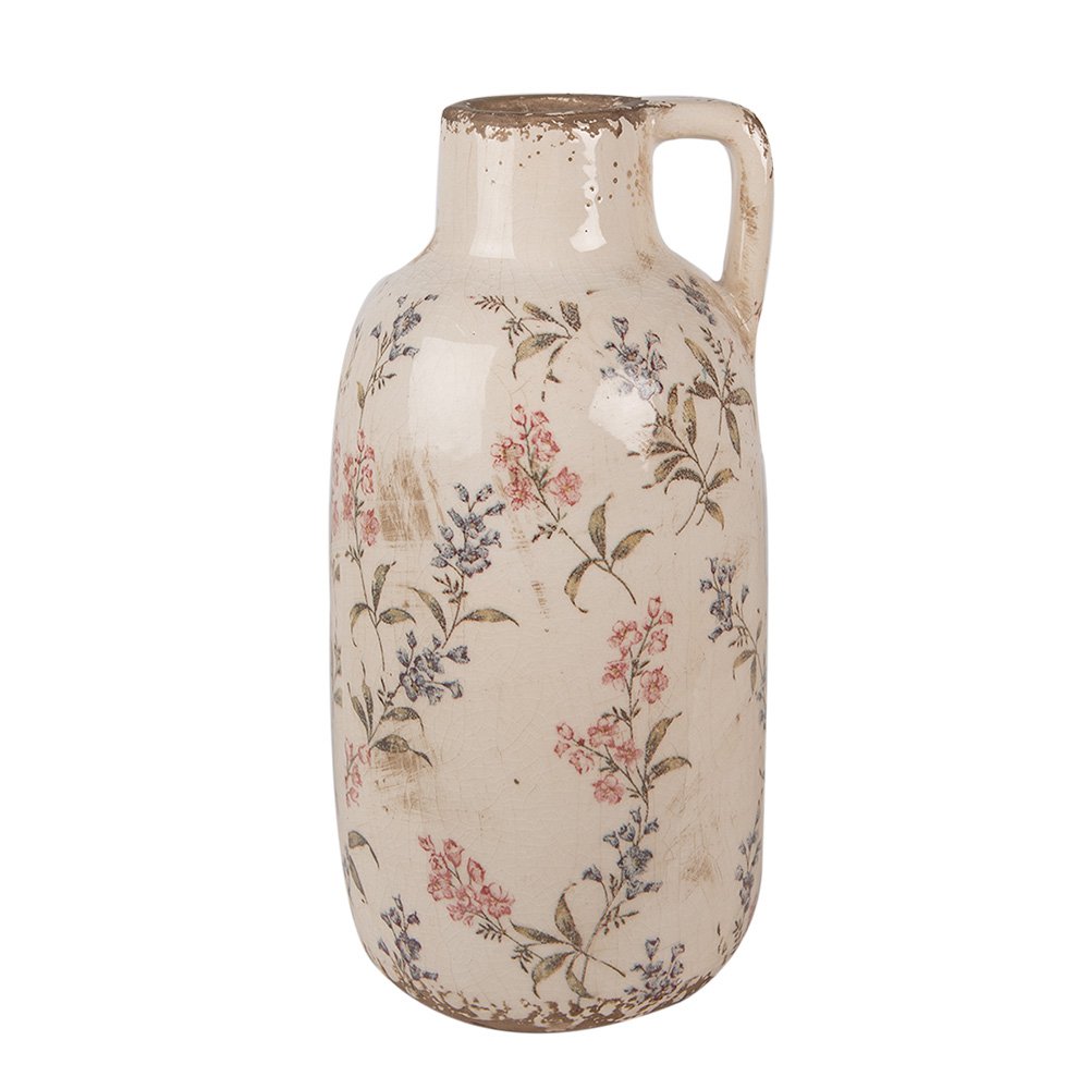 Decoratie Kan Ø 13x25 cm Beige Roze Keramiek Bloemen Schenkkan