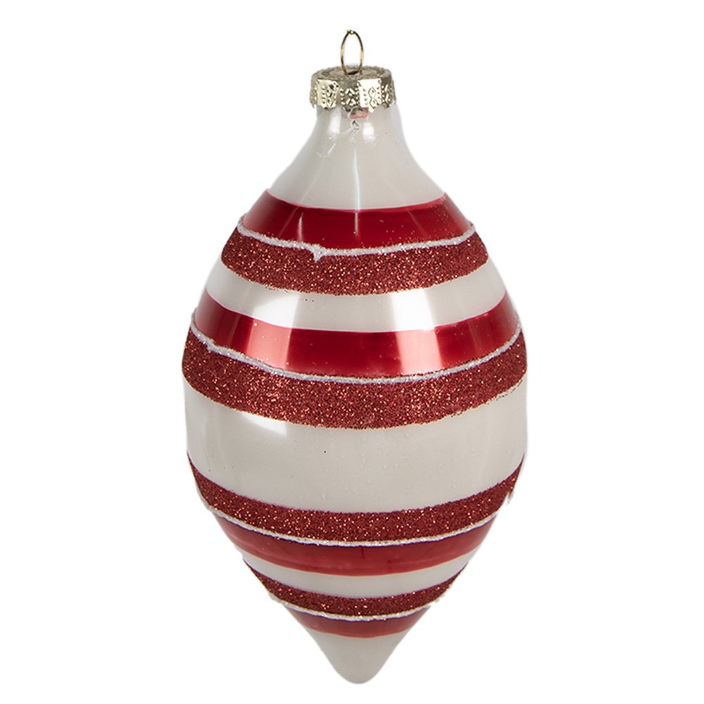 Kerstbal Ø 8x15 cm Rood Wit Glas Kerstboomversiering
