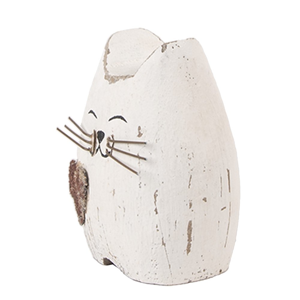 Decoratie beeld Kat 6x4x7 cm wit Bruin Hout