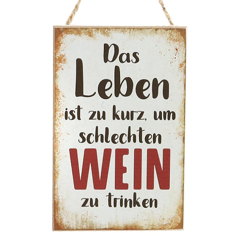 Houtenhanger bordje Das Leben Wein 10x15cm