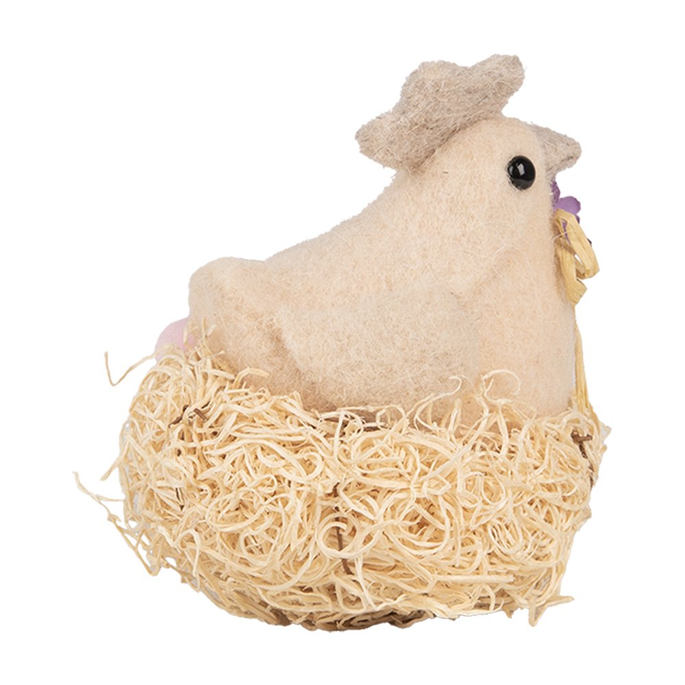 Decoratie Beeld Kip 10x11x13 cm Beige Textiel