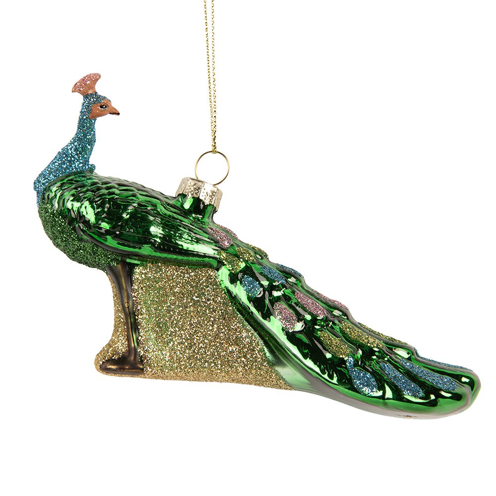 Kersthanger Pauw 13x5x8 cm Groen Glas