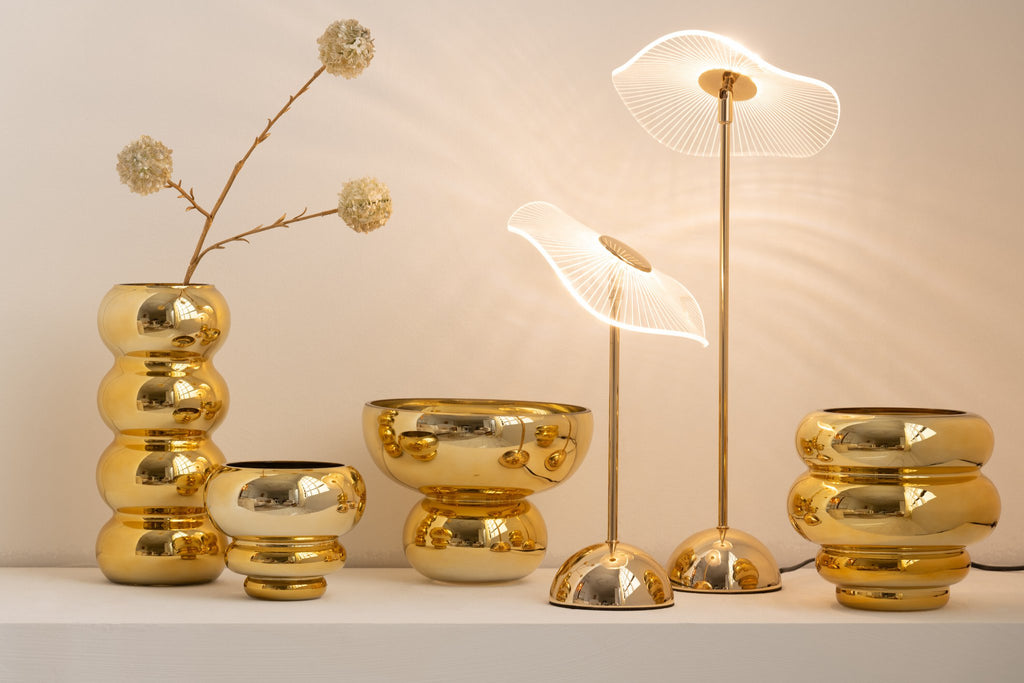 J-Line Tafellamp Led Bloem Metaal/Plastiek Goud Large