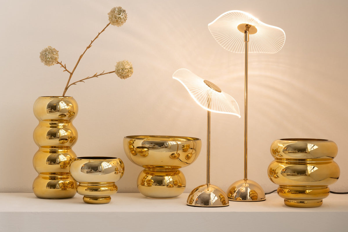 J-Line Tafellamp Led Bloem Metaal/Plastiek Goud Large