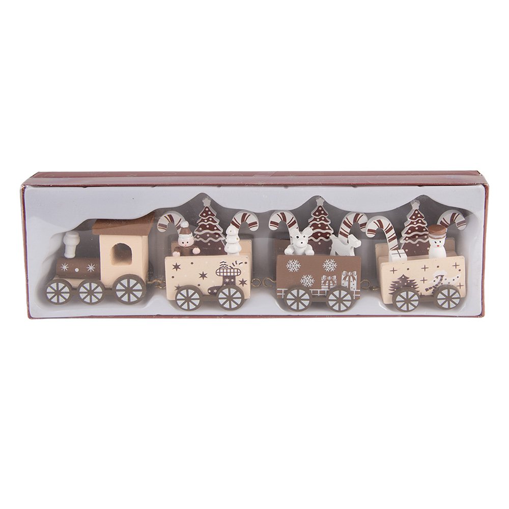 Kerstdecoratie Beeld Trein 27x4x8 cm Beige Hout