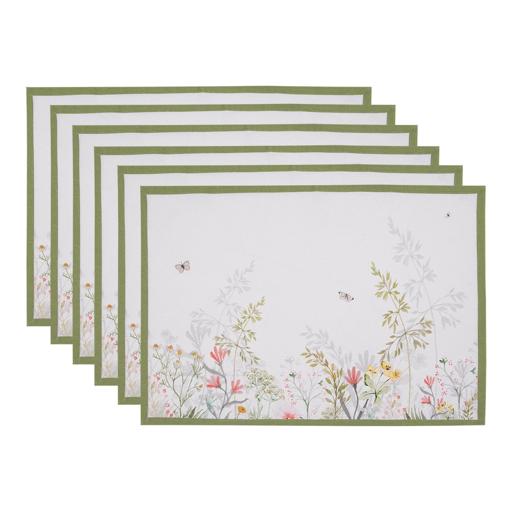 Placemats Set van 6 48x33 cm Wit Katoen Bloemen