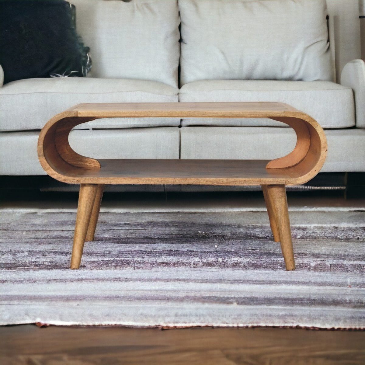 Massief houten open salontafel, licht eiken afwerking
