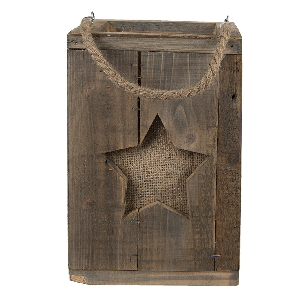 Windlicht 19x19x28 cm Bruin Hout Ster Kaarsenhouder