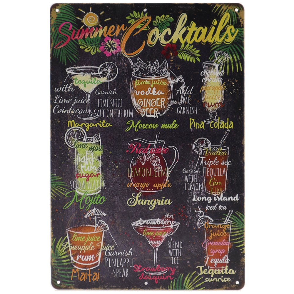 Zomerse Cocktails Retro Wandbord 30x20