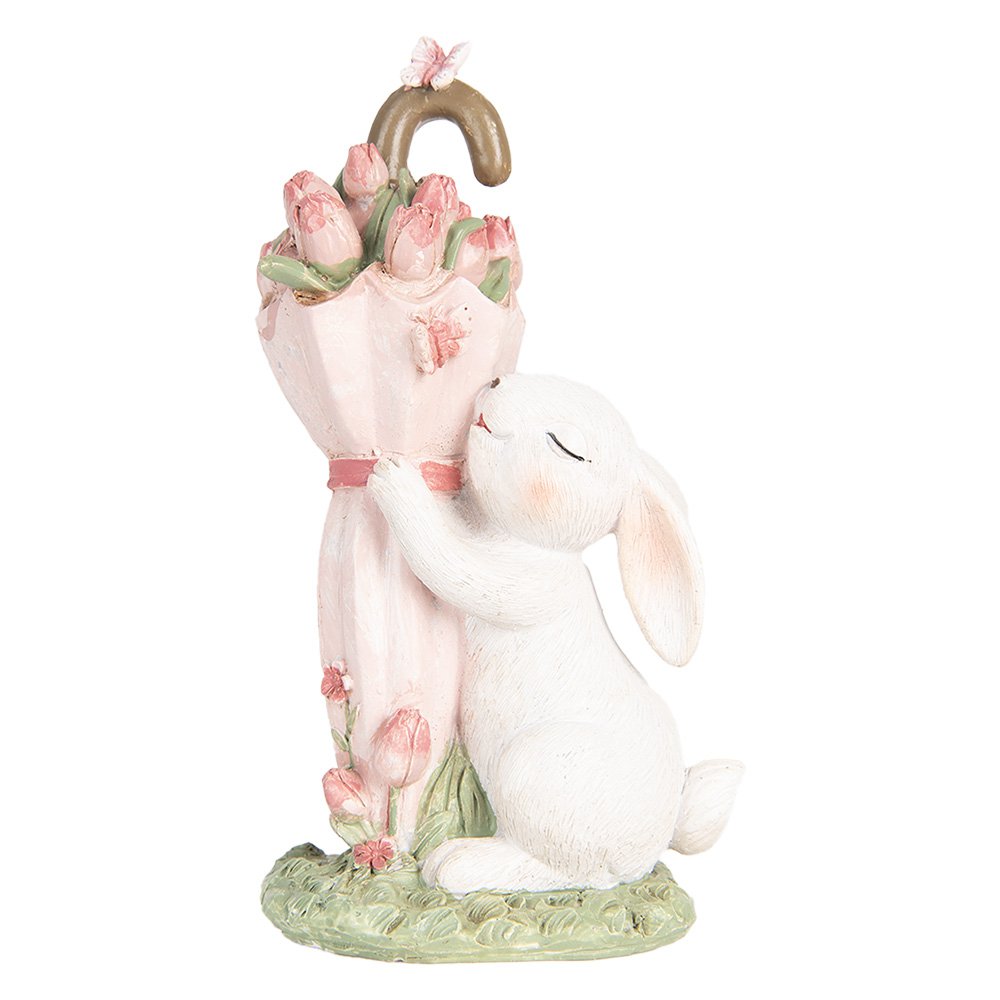 Decoratie Beeld Konijn 15 cm Wit Roze Kunststof
