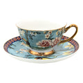 Kop en Schotel 200 ml Blauw Goudkleurig Porselein Vogels Servies