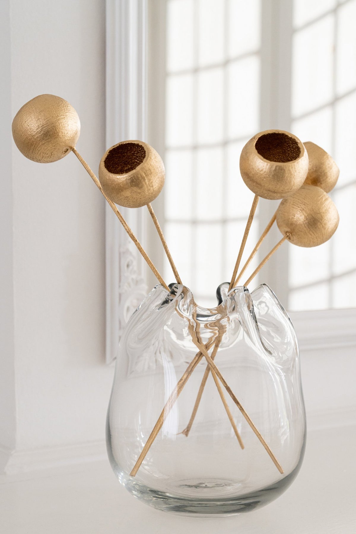 J-Line decoratie tak Droogbloem - riet - goud - L - set van 5
