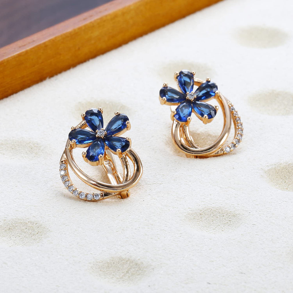 Blauwe zirkonia oorbellen – mode-sieraden – 18k roséverguld koper – 1 paar