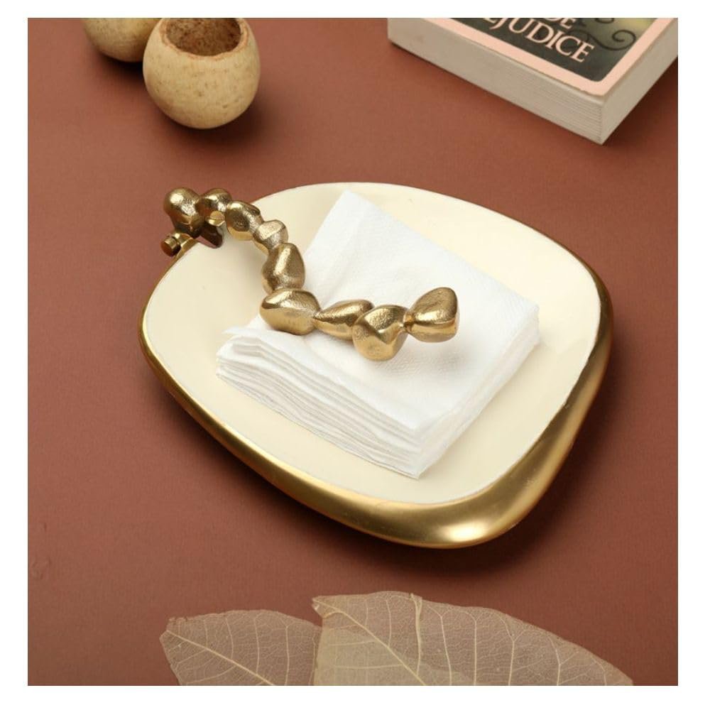 Handgemaakte metalen tissue box cover – ivoor geëmailleerde gouden afwerking – 24x20x5cm