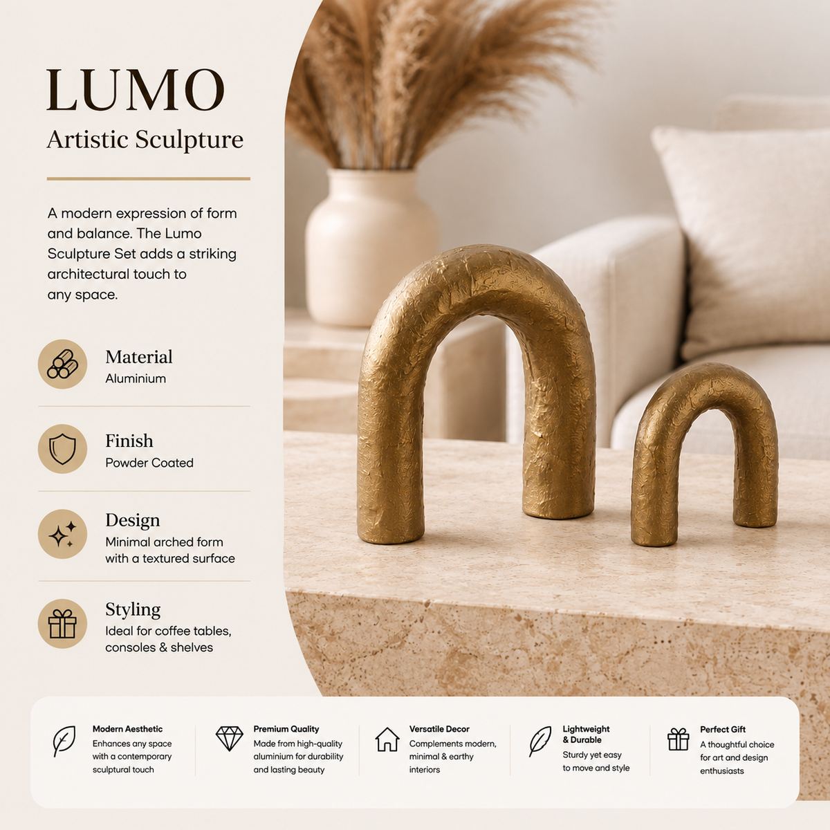 Modern aluminium boogsculptuur – decor met poedercoating