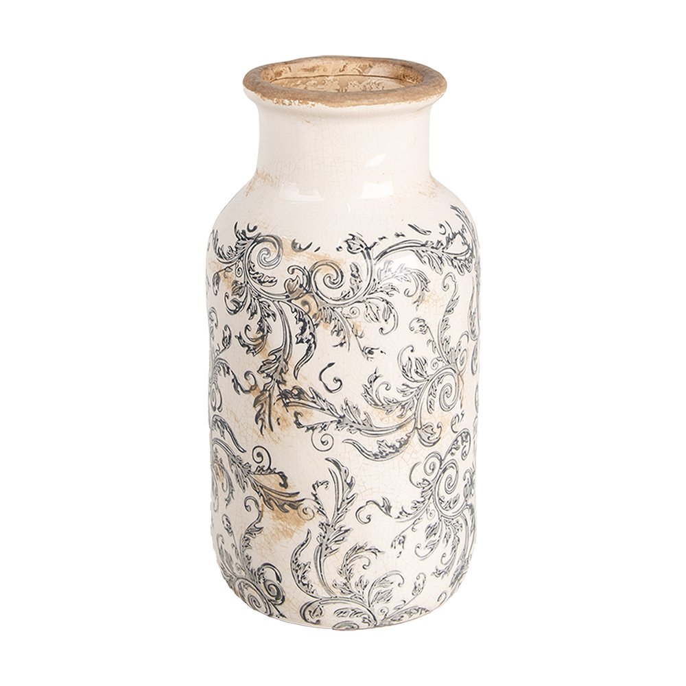 Vaas Ø 14x26 cm Beige Grijs Keramiek Bloemen