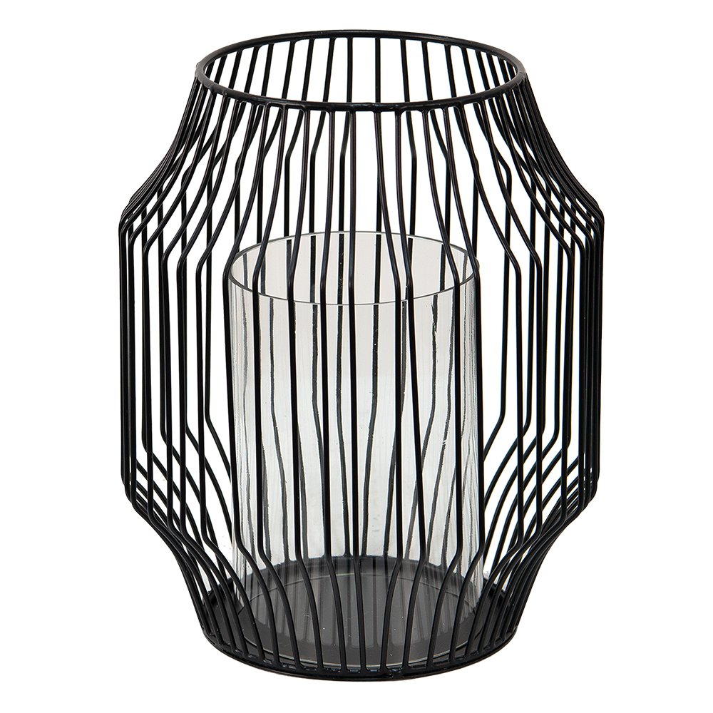 Windlicht Ø 23x28 cm Zwart Metaal Kaarsenhouder