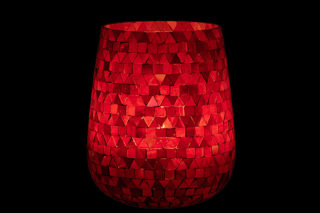 J-Line Windlicht Mozaiek Driehoek Glas Rood/Roze Large
