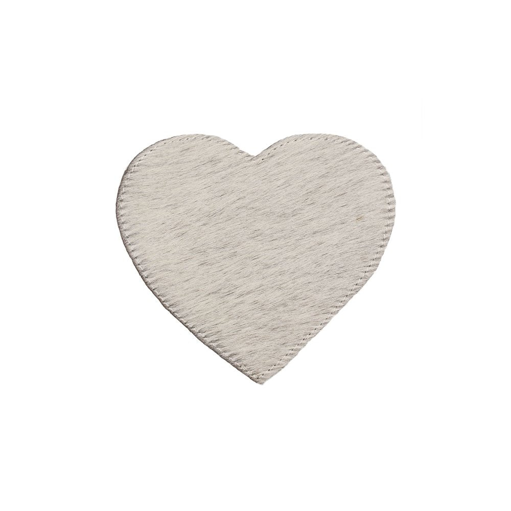 Onderzetter koehuid hart grijs 14cm