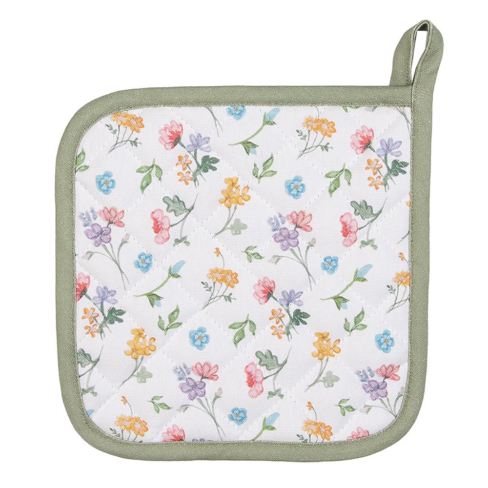 Pannenlap 20x20 cm Wit Groen Katoen Bloemen