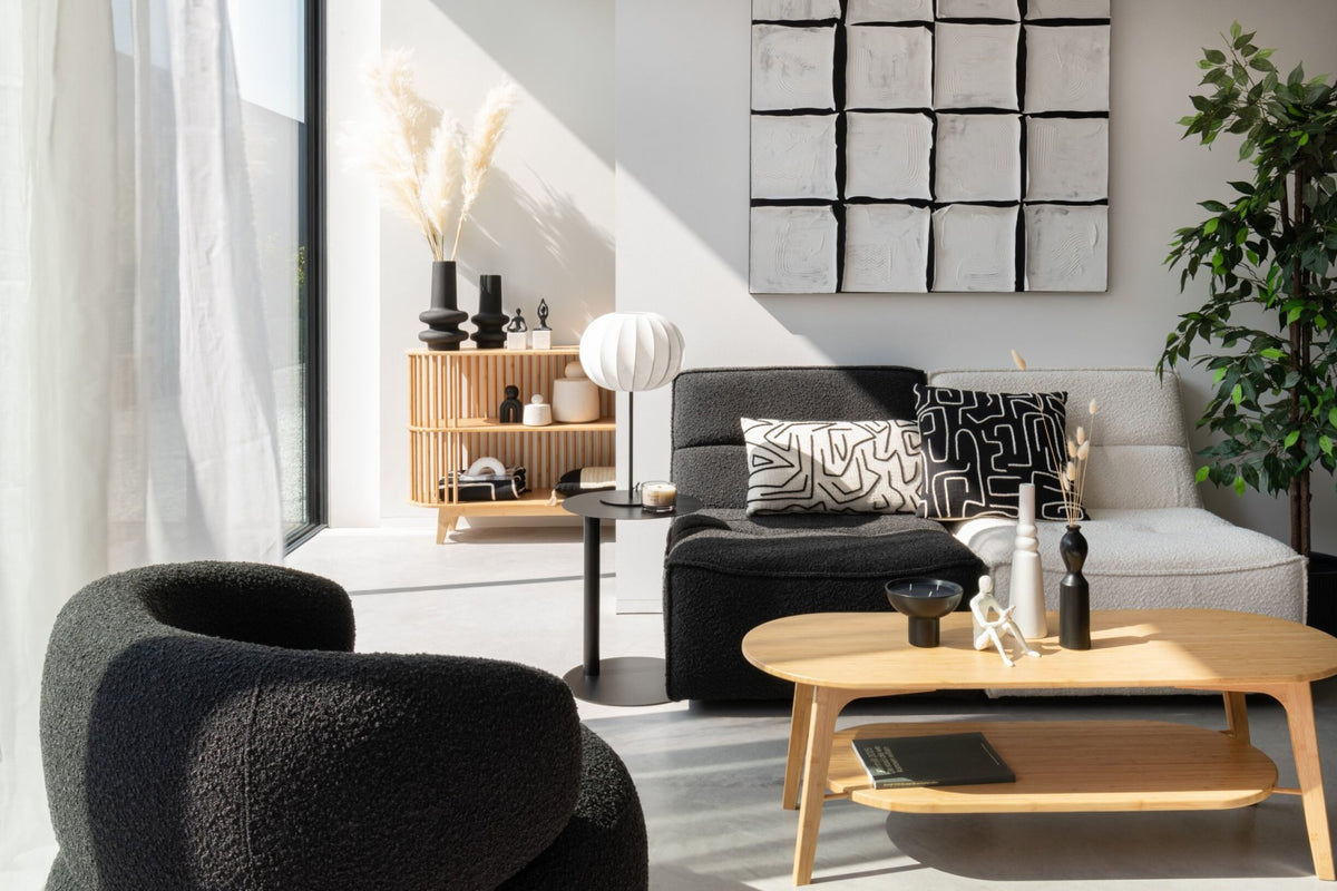 J-Line zetel Draaiend Vierkant - hout/textiel - zwart