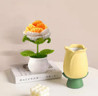 Ingemaakte gebreide bloemensculptuur – decoratief accent – ​​wollen garen – enkele eenheid