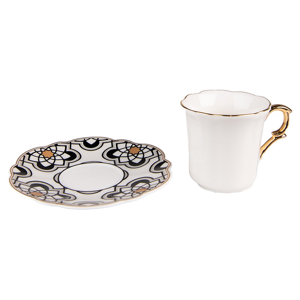 Kop en Schotel 95 ml Wit Zwart Porselein Servies