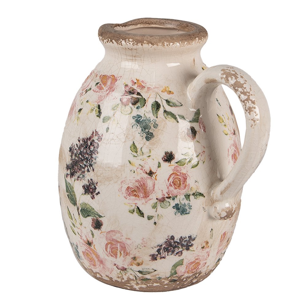 Decoratie Kan 17x13x18 cm Beige Roze Keramiek Bloemen Schenkkan