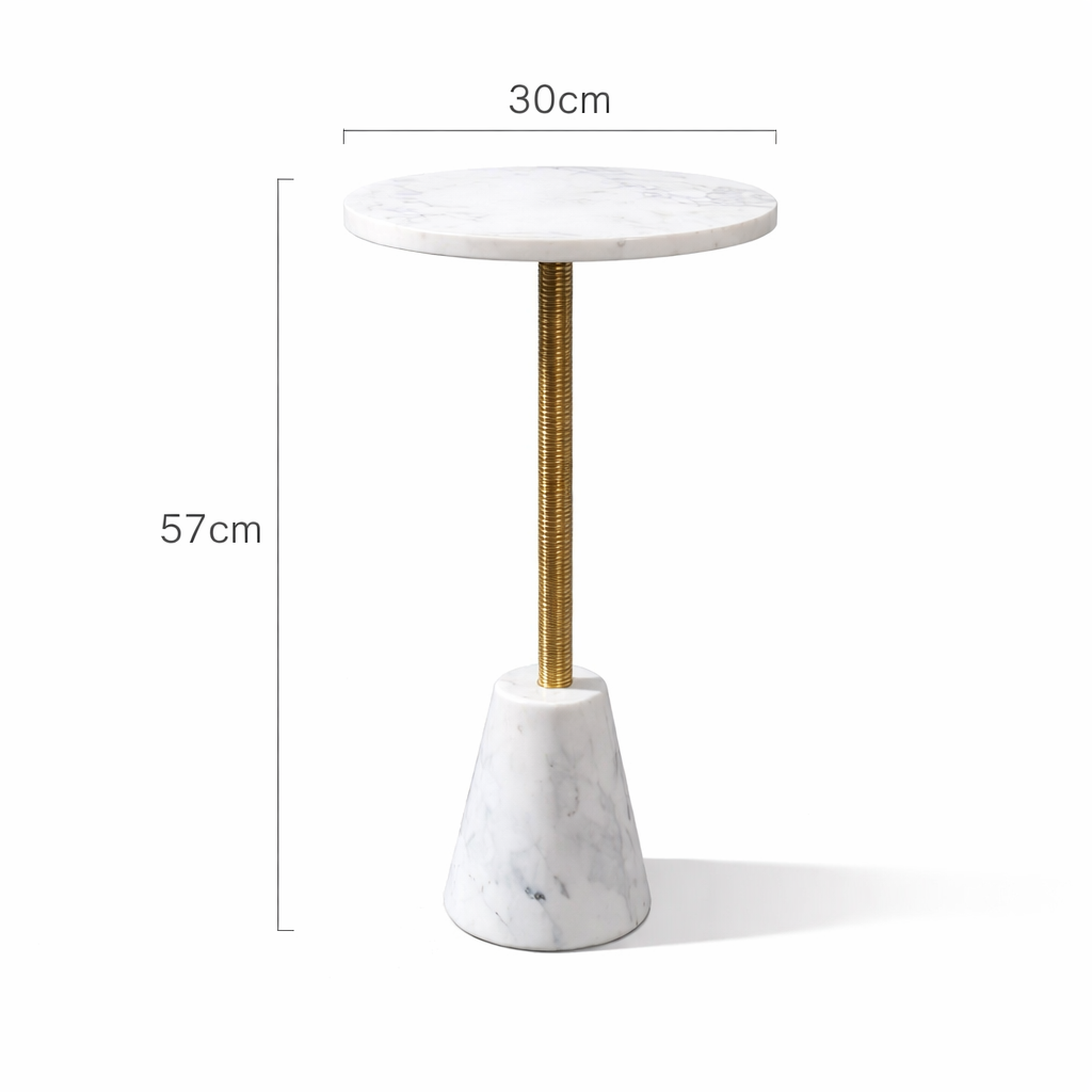 Marmeren Accenttafel - Gouden Afwerking - Sculpturale Kegelbasis