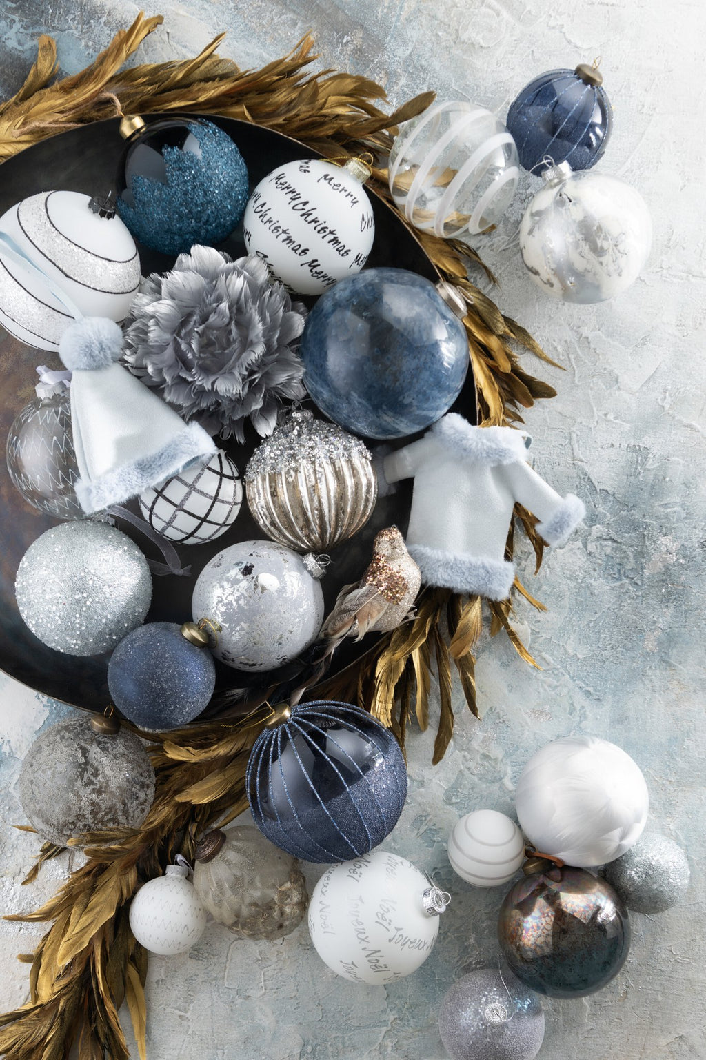 J-Line Doos Van 4 Kerstbal Strepen/Glitter Glas Zwart/Wit Large