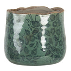 Bloempot Ø 13x11 cm Groen Keramiek Bladeren Bloempot Binnen