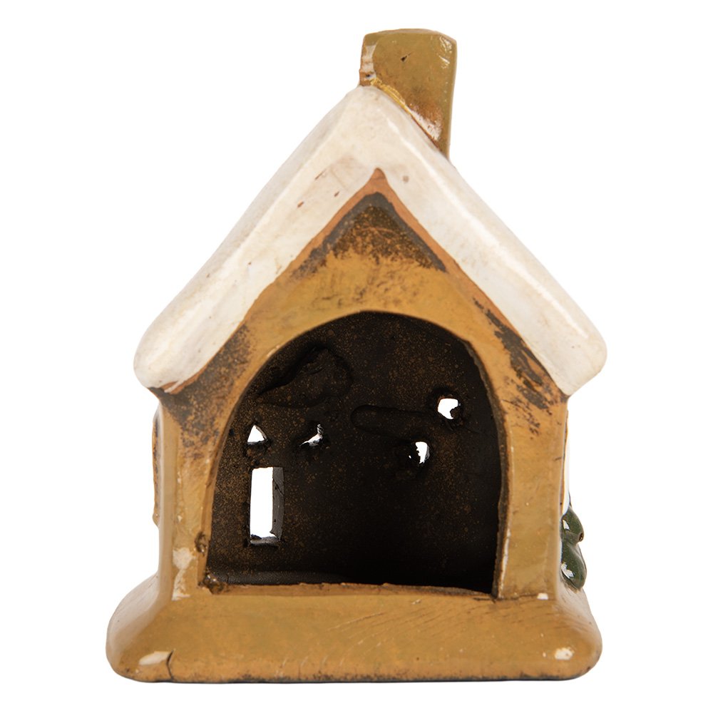 Waxinelichthouder Huis 9x7x11 cm Bruin Keramiek