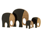 J-Line decoratie Olifanten - hout - zwart/donkerbruin - set van 4