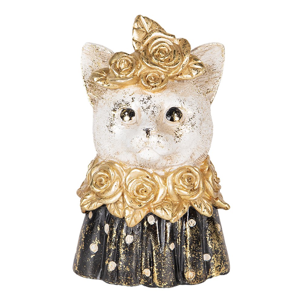Decoratie Beeld Kat 12x10x18 cm Wit Zwart Kunststof