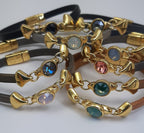 Nexus leren armband glas kristal 24K verguld