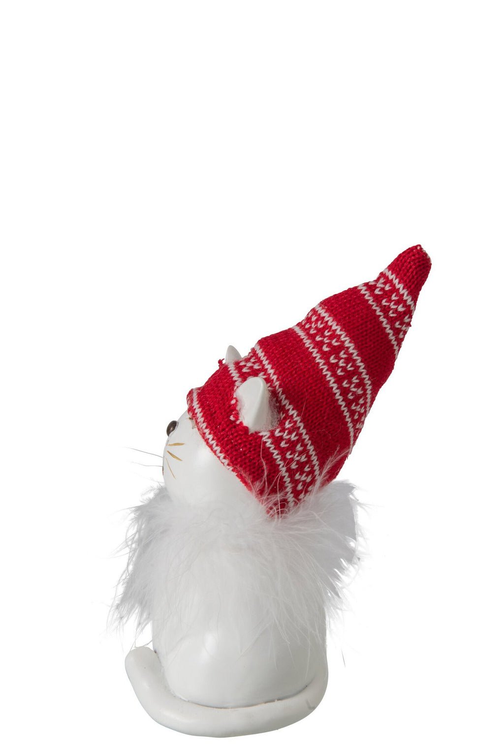 J-Line decoratie Kat Hoed - polyresin - wit/kerstrood - medium